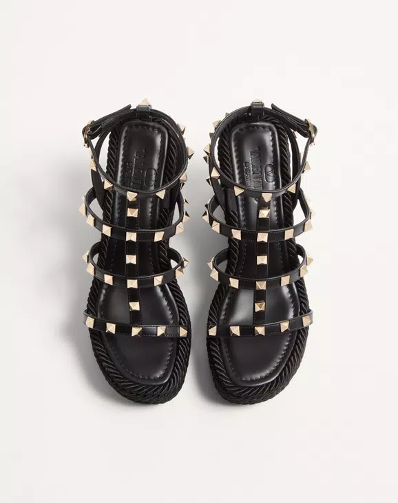 Valentino Rockstud Ankle Strap Wedge Sandal In Calfskin Leather 95 Mm - Image 5